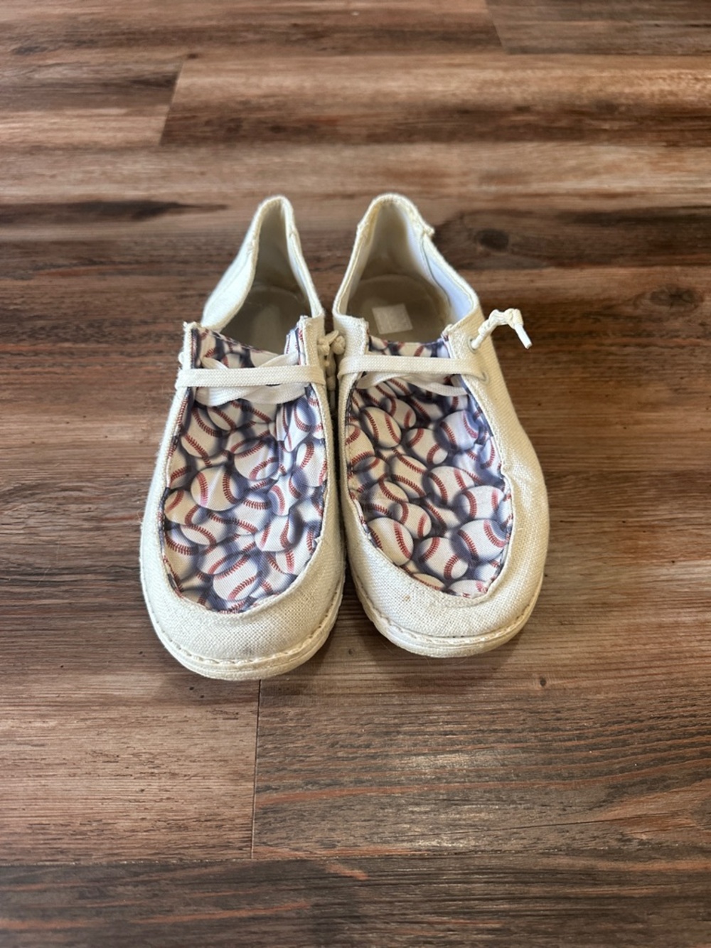 Kids Canvas Slip-On Shoes with Baseball Print - White